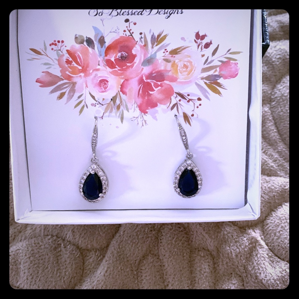 Sapphire/rhinestone earrings